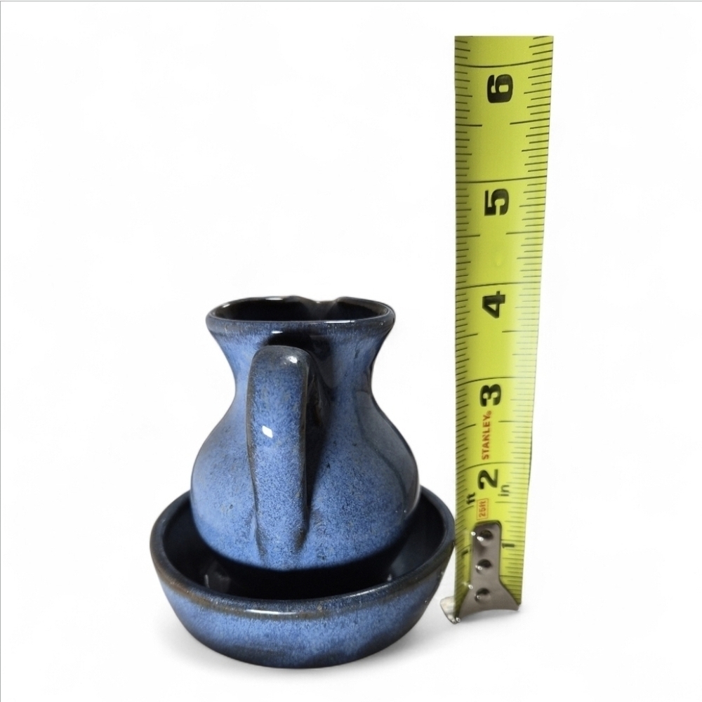 Jugtown Ware Blue Glazed Pottery Set – Pitcher & Basin 1997 Signed VO & CM - Picture 6 of 8